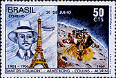 Santos-Dumont shares a stamp with the Apollo moon landing